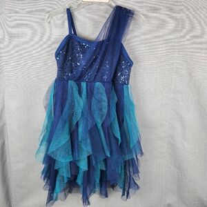 Weissman Dance Leotard Girls Medium MC Sequins + Handkerchief  Tulle Skirt